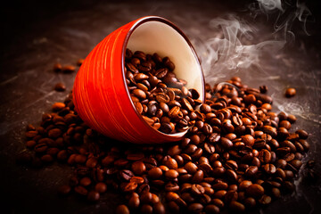 cup of coffee grains on concrete background
