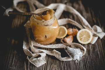 Honey and others natural medicine for the winter flue ( Rustic still life.