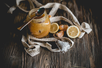 Honey and others natural medicine for the winter flue ( Rustic still life.