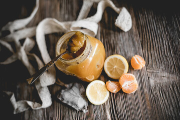Honey and others natural medicine for the winter flue ( Rustic still life.