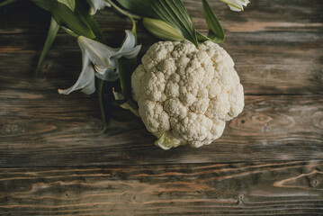fresh cauliflower on the table, healthy food