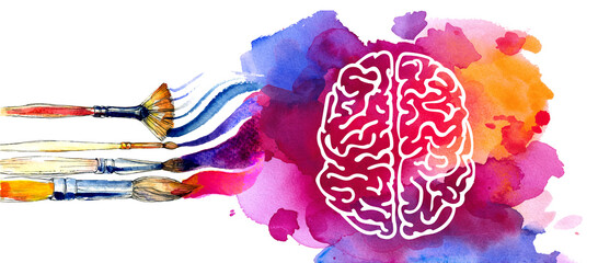 Vector colorful watercolor brain, creativity concept illustration - obrazy, fototapety, plakaty