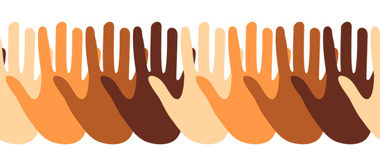 Colorful hands silhouettes seamless border. Diversity concept