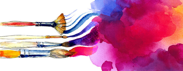 Vector colorful banner made of bright watercolor and brushes © WhataWin