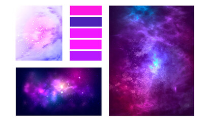 Space moodboard collage of vector illustrations. Purple galaxy layout for presentation