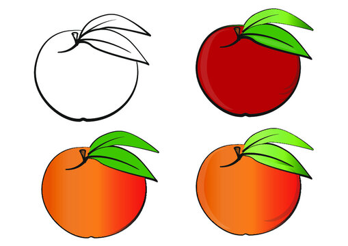 red apple and apricot with green leaf