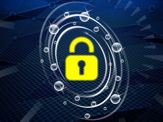Lock icon isolated on dark hi-tech background in cyberspace. Illustration.