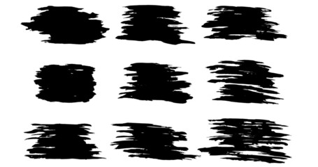 Collection of vector decorative black large paint brush strokes, collection of grunge graphic elements.