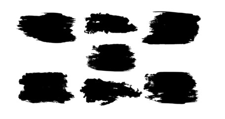 Set of vector decorative black large paint brush strokes, collection of grunge graphic elements.