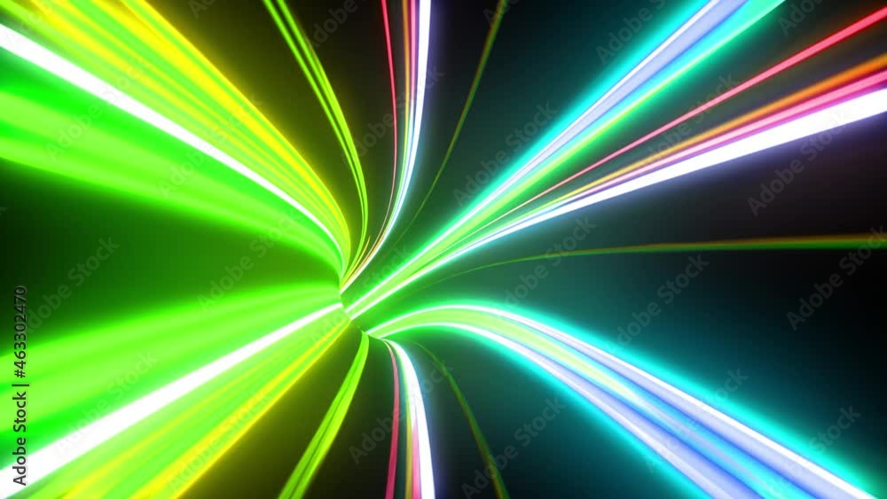 Aufkleber colorful multicolored straight lines on a dark background. abstract animation of neon, lasers and li