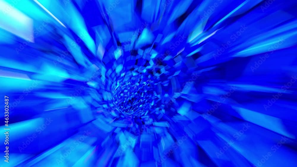 Poster flight through abstract blue tunnel. abstract energy tunnel in space. tunnel in outer space. technol