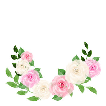 Vector imitation of watercolor rose wreath, scalable image for design of invitations, booklets, notebooks and other stationery