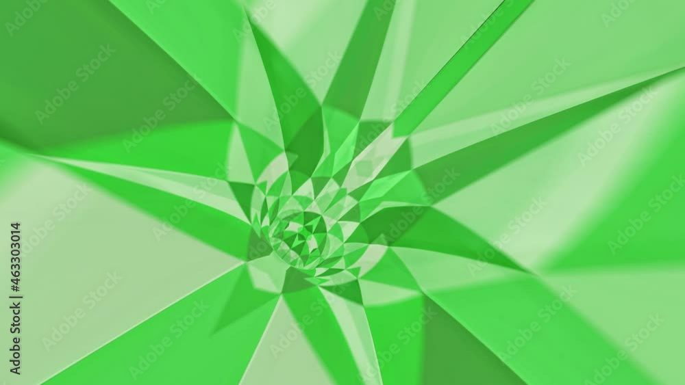 Poster abstract green neon triangle tunnel. abstract flying in futuristic corridor with triangles. technolo