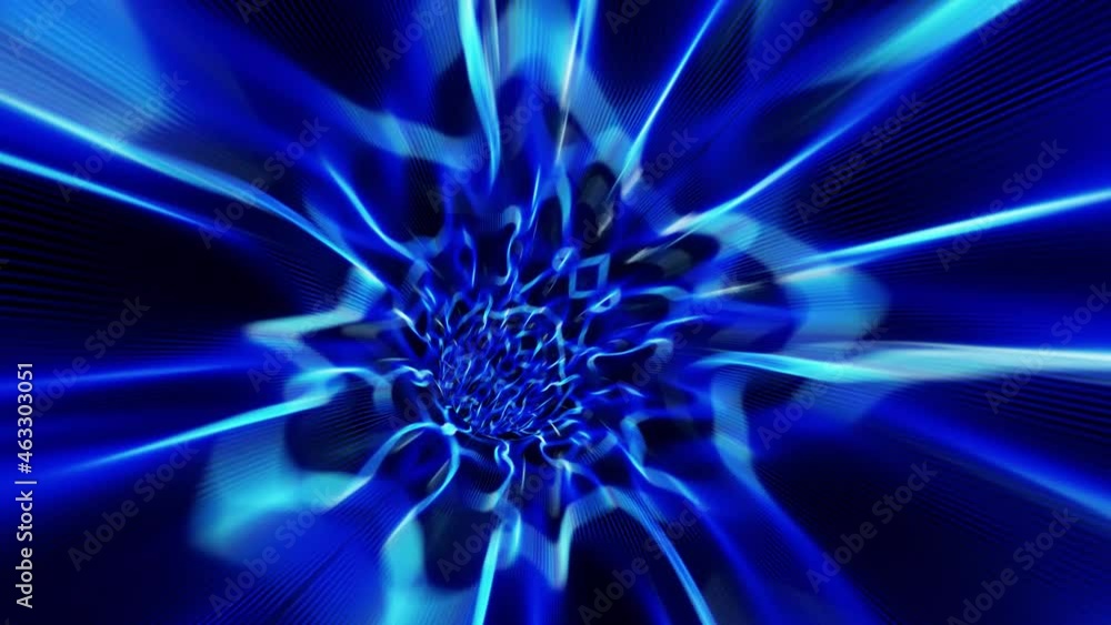 Poster flight through abstract sci-fi blue tunnel. abstract energy tunnel in space. tunnel in outer space. 