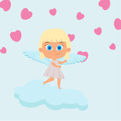 angel on the background of hearts