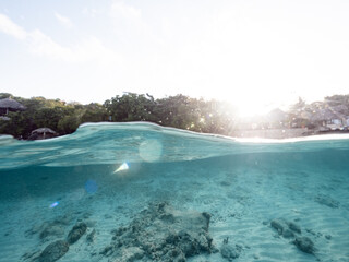 half half sun and turquoise water
