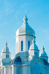 Modern church religious architecture Christian building against the blue sky