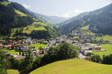 Fototapeta na wymiar The panorama of Grossarl town in Grossarl valley, Austria
