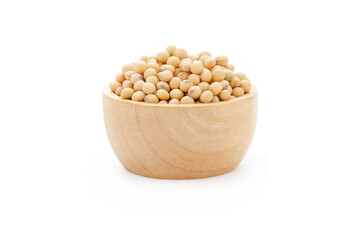 Soybeans in bowl wood isolated on white background with clipping path