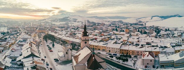 Panorama of the central part of Podolinec in winter, Slovakia