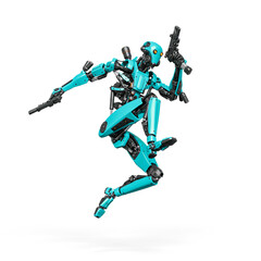 droid soldier is jumping in action holding pistol