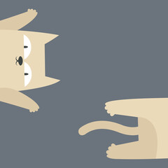 Illustration with playing cat. Funny pet in flat style
