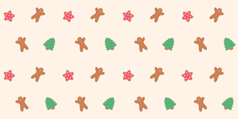 Seamless pattern with gingerbread cookies and icing. Vector illustration.