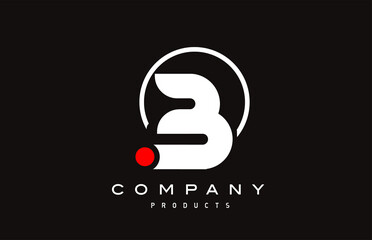 B black white alphabet logo letter icon with circle and red dot