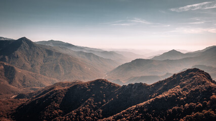 Aerial drone view of Sequoia national park mountains. California, USA.