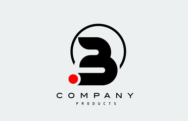 B black white alphabet logo letter icon with circle and red dot