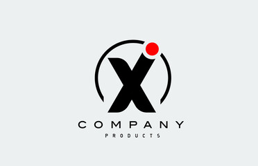 X black white alphabet logo letter icon with circle and red dot
