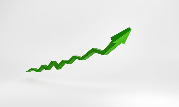 Rising Green Graph With Arrow. Symbol For Positive Trend, Increasing Growth Or Rising Market. There Is Place To Add Text. 3D Illustration.