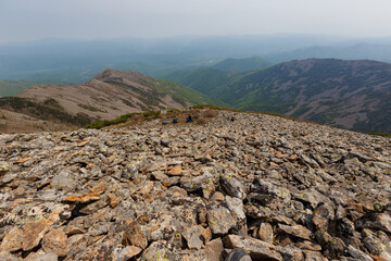 The nature of the Far East. The top of Mount Lysaya in the Primorsky region. A beautiful peak of a high mountain.