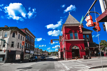 Red building in the city