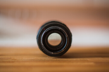 Old camera lens marking close up