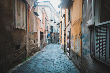 Typical picturesque streets of Naples Italy. Very atmospheric and cinematic places in the old town
