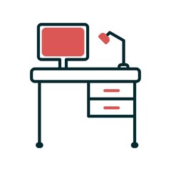 Office Desk Filled Linear Vector Icon Design