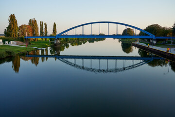 railway bridge over the river Weser in Hoya (Germany) in beginning autumn