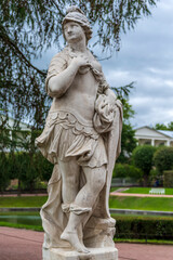 Fototapeta premium Marble allegorical sculpture Military Valour in Tsarskoe selo park in Saint Petersburg , Russia