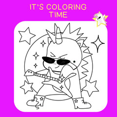 Fototapeta premium Unicorn coloring worksheet page. Coloring worksheet for preschool. Isolated outline for coloring book. Black and white image for coloring. Vector illustration.