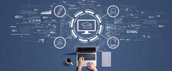 E-learning concept with person working with a laptop