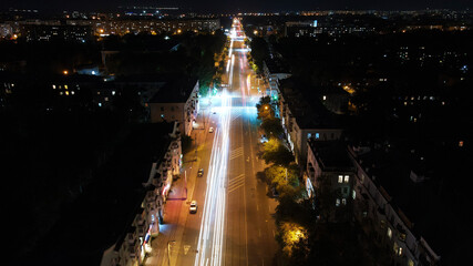 Aerial, main street, square, night, excerpt, highway, city