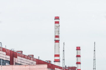 Industrial landscape with pipes or chimneys of a chemically environment polluted plant