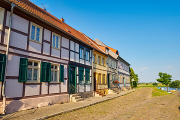 Fototapeta na wymiar Fachwerkhäuser am Zollensteig, Tangermünde, Sachsen-Anhalt, Deutschland