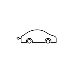 thin line electric car icon on white background