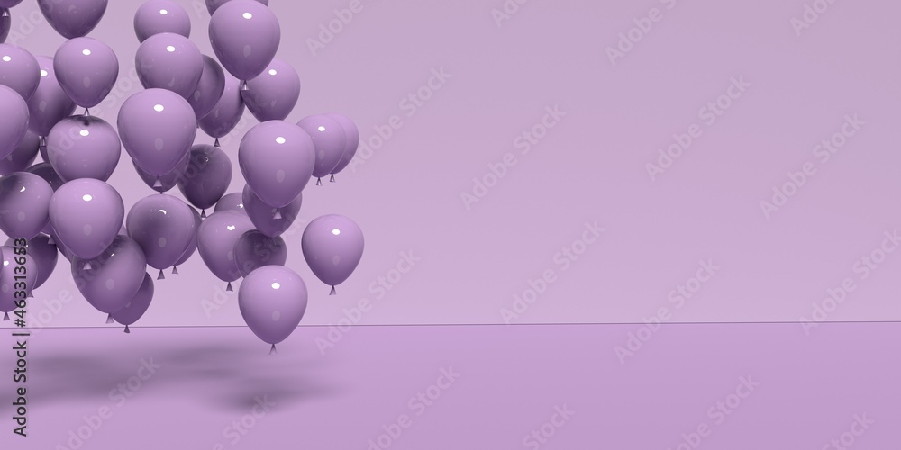 Poster floating balloons on a colored background - 3d render