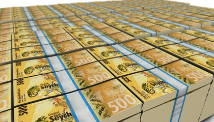 3D Large Stack of Seychelles 500 Rupees Banknote