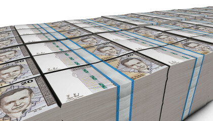 3D Pile of 20 Bosnia Marka Money banknote