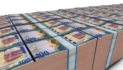 3D Pile of 100 Gambia Dalasi Money banknote