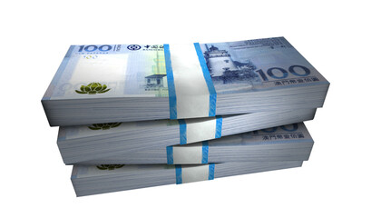 3D Stack Banknote of 100 Macao Patacas Money